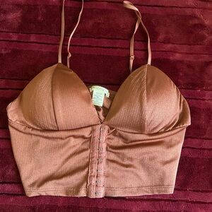 Bronze Satin Faux Corset Crop Top